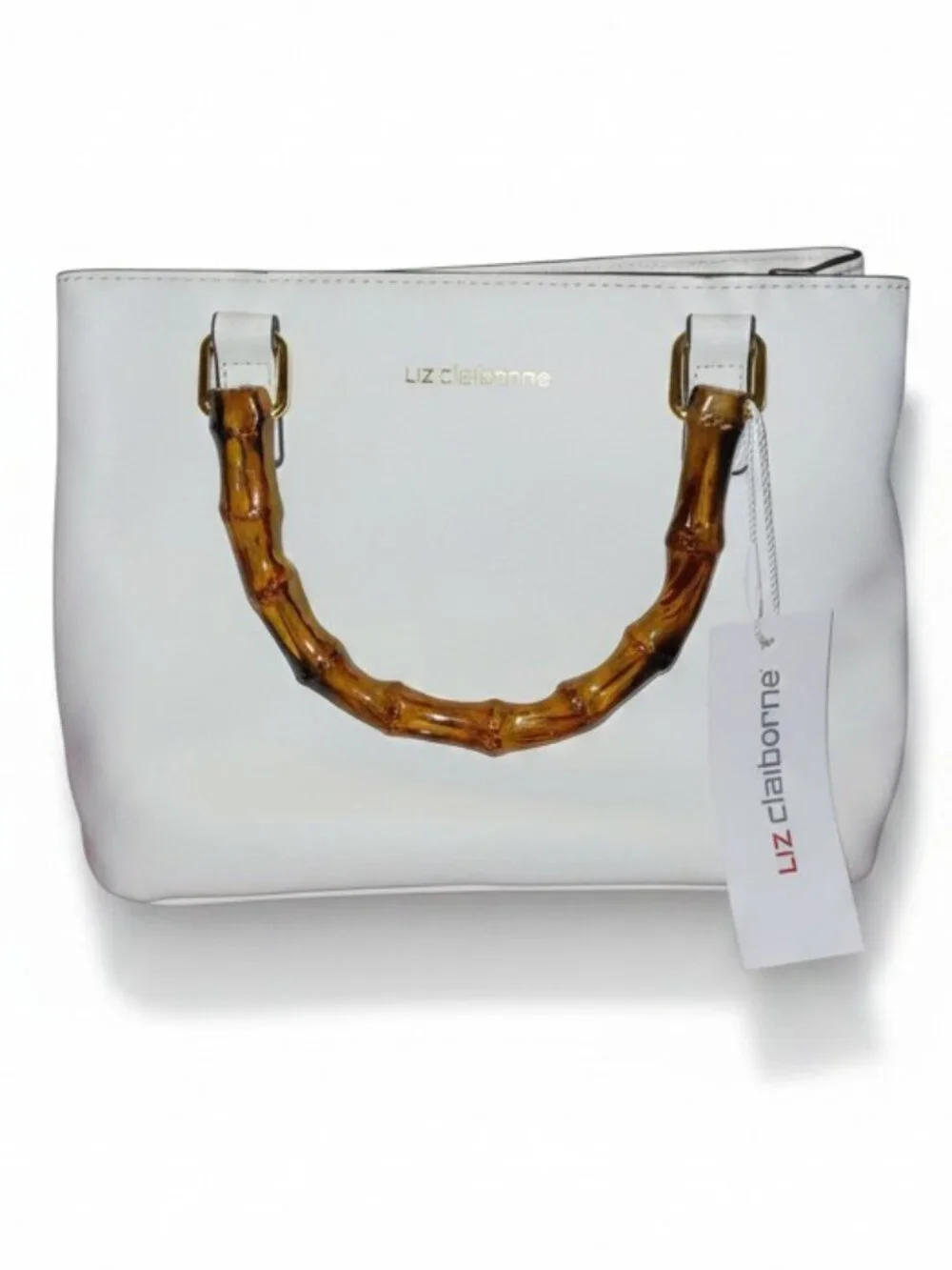 NWT Liz Claiborne Claudia Mini Satchel White Bamboo Handle Handbag
